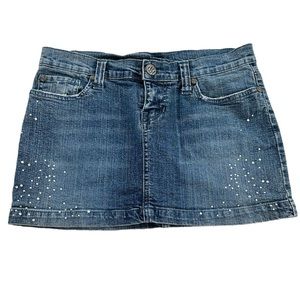 bedazzled denim mini skirt